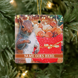 Ornement En Céramique Cute écureuil personnalisable noix de Noël