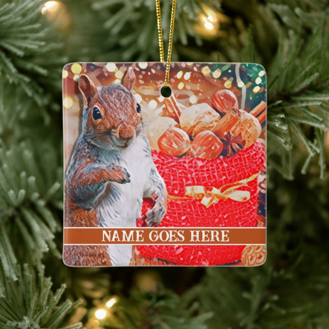 Ornement En Céramique Cute écureuil personnalisable noix de Noël (Arbre)