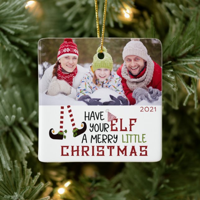 Ornement En Céramique Cute Elf MERRY LITTLE CHRISTMAS 2 Photo (Arbre)