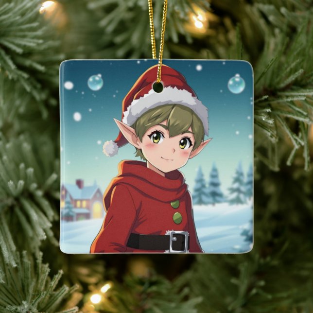 Ornement En Céramique Cute Little Christmas Elf Personalized (Arbre)