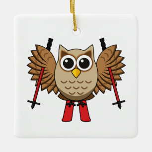 Ornement En Céramique Cute Owl Skiing Cartoon