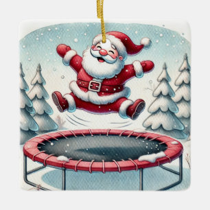Ornement En Céramique Cute Père Noël Jumping personnalisé sur Trampoline