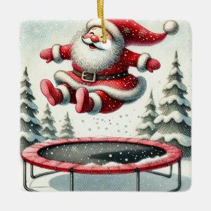 Ornement En Céramique Cute Père Noël Jumping personnalisé sur Trampoline