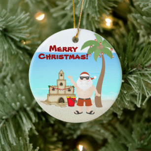 Ornement En Céramique Cute personnalisée Père Noël Beach Joyeux Noël