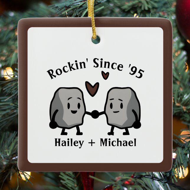 Ornement En Céramique Cute Rock Pun nouveau marié Couple Mariage Anniver (Cute Rock Pun Newlywed Couple Wedding Anniversary Ceramic Ornament)