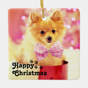 Ornement En Céramique Cute rose Ruban Puppy&Happy Noël unique