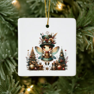 Ornement En Céramique Cute Steampunk Fée de Noël et Arbres de Noël