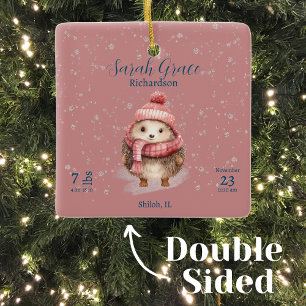 Ornement En Céramique Cute Winter Hedgehog Baby Girl Birth Stats
