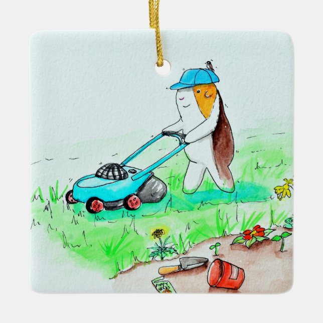 Ornement En Céramique Cutie the Guinea Pig the Gardener Peinture (Devant)