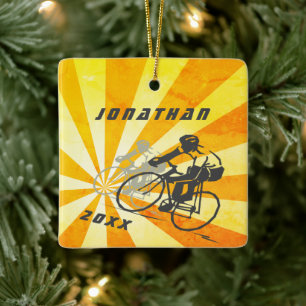 Ornement En Céramique Cycliste de route personnalisé Retro Bike Noël