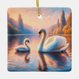 Ornement En Céramique Cygnet et cygne