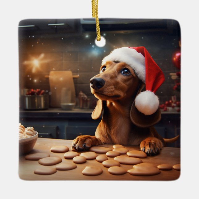 Ornement En Céramique Dachshund Christmas Cookies Festive Festive Holida (Devant)
