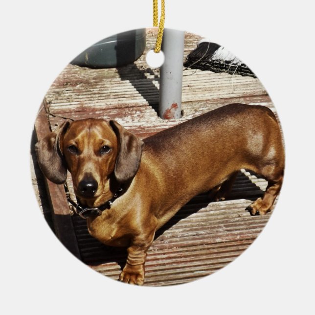 Ornement En Céramique Dachshund Christmas Orament Ajouter Votre Photo (Devant)