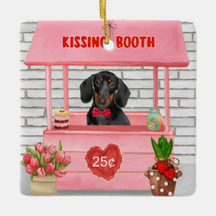 Ornement En Céramique Dachshund Dog Valentine's Day Kissing Booth