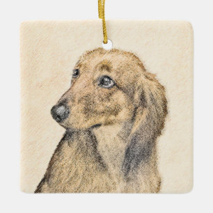 Ornement En Céramique Dachshund (Longhaerien) Peinture - Art Chien origi