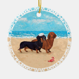 Ornement En Céramique Dachshunds à la plage