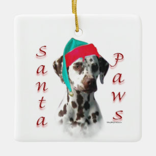 Ornement En Céramique Dalmatien (foie) Père Noël Paws