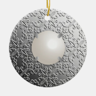 Ornement En Céramique Damas d'argent avec une fausse perle de mabe