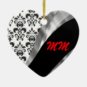 Ornement En Céramique Damas noir et blanc