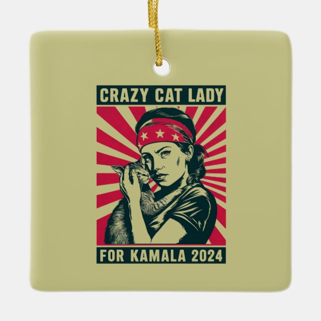 Ornement En Céramique Dame Du Chat Fou Pour Kamala 2024 (Devant)