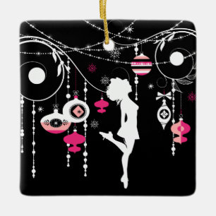 Ornement En Céramique Danse irlandaise personnalisée Rose Noir Noël