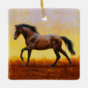 Ornement En Céramique Dark Bay Stallion Horse Galloping