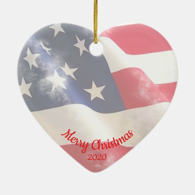Ornement En Céramique Dated Christmas Love USA Drapeau (Dos)