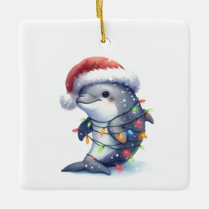 Ornement En Céramique Dauphin de Noël adorable mignon