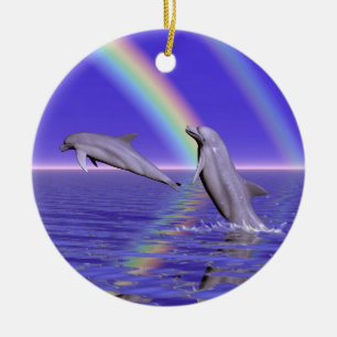 Ornement En Céramique Dauphins et arc-en-ciel