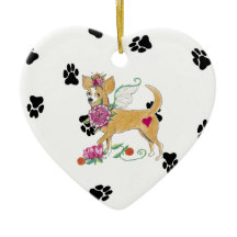Ornement en céramique de coeur de chiwawa des