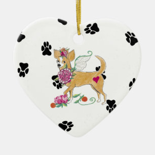 Ornement en céramique de coeur de chiwawa des