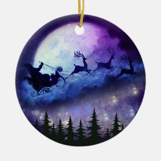 Ornement en céramique de la nuit de père Noël Moon (Devant)