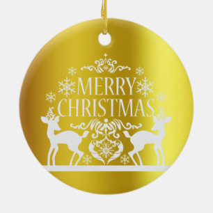 Ornement en céramique de Noël blanc Faux Gold