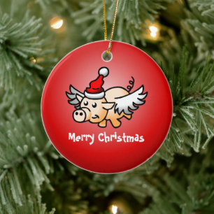 Ornement en céramique de Noël Cochon Volant