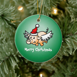 Ornement en céramique de Noël de porc volant