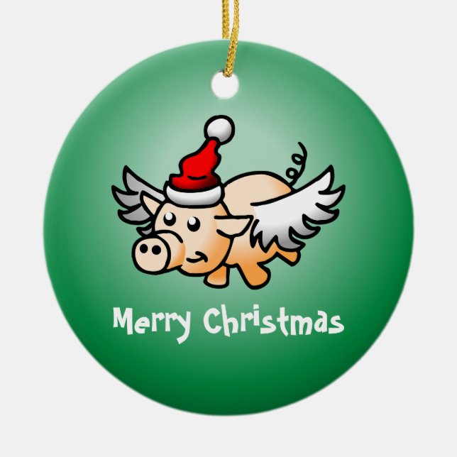 Ornement en céramique de Noël de porc volant (Devant)