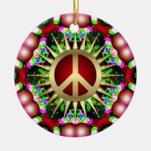 Ornement en céramique de Noël hippie d'hexagone 