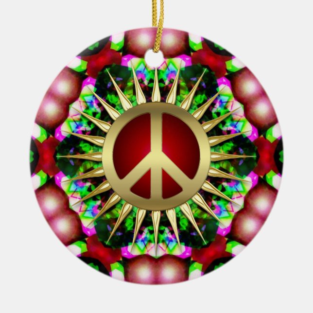 Ornement en céramique de Noël hippie d'hexagone de (Devant)
