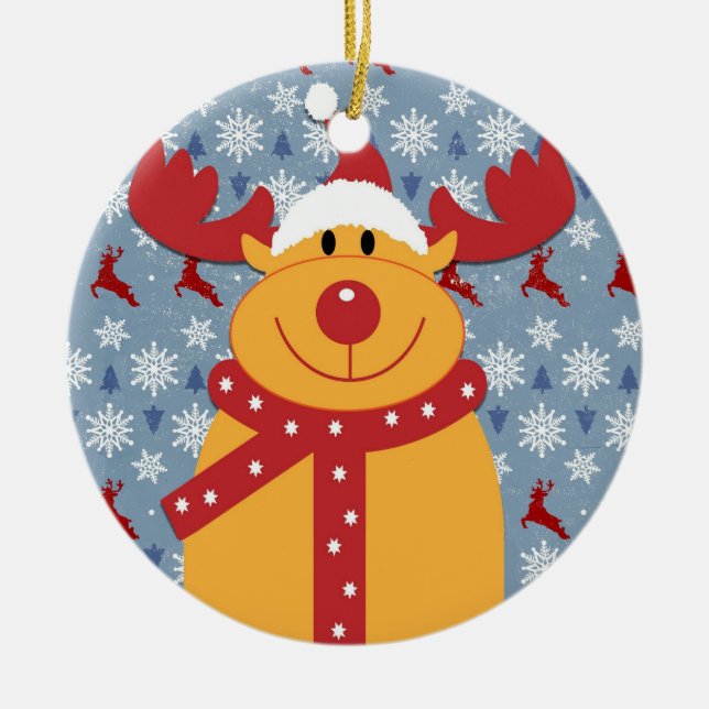 Ornement en céramique de renne frais de Noël (Devant)