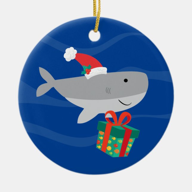 Ornement en céramique de requin père Noël (Devant)
