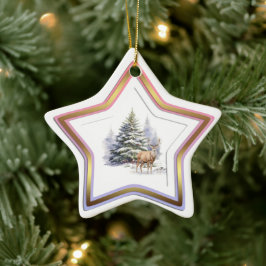 Ornement En Céramique Deer Winter Forest Star Ornament