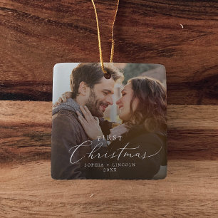 Ornement En Céramique Delicic First Christmas Couple Dark Overlay Photo