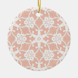 Ornement En Céramique Dentelle antique - blanche et pêche