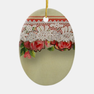 Ornement En Céramique Dentelle Rose Antique Rouge Rustique Burlap Victor