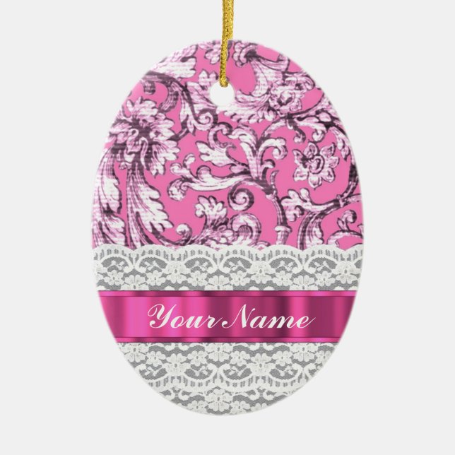 Ornement En Céramique Dentelle rose fleurie motif (Devant)
