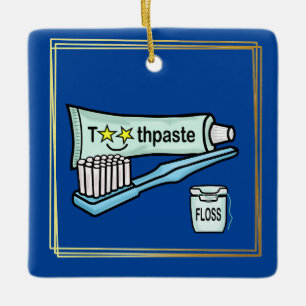 Ornement En Céramique Dentist Day Toothpaste, Floss, Toothbrush Ornament
