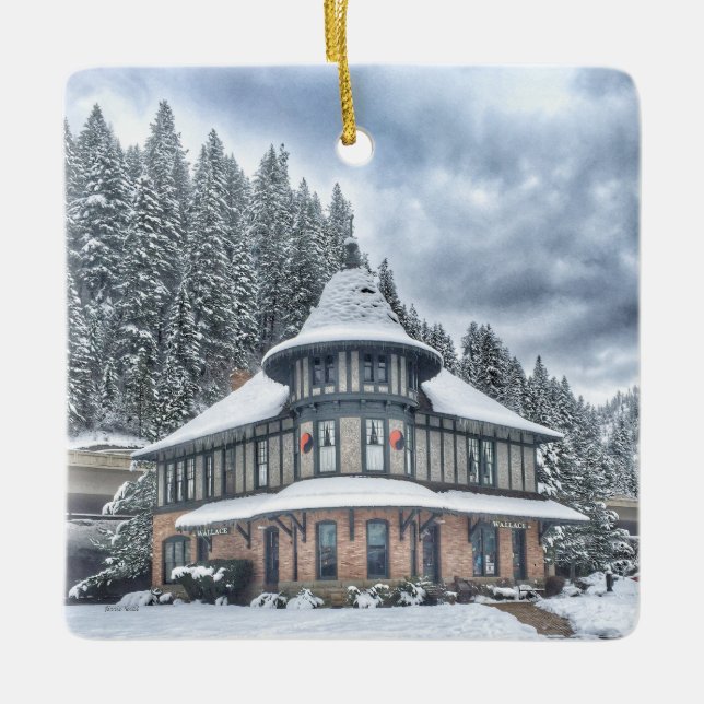 Ornement En Céramique Dépôt de Wallace Idaho en hiver (Devant)