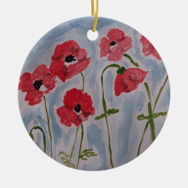 Ornement en céramique des Poppies rouges sauvages (Devant)