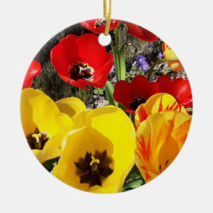 Ornement en céramique des Tulipes Jaunes et Rouges