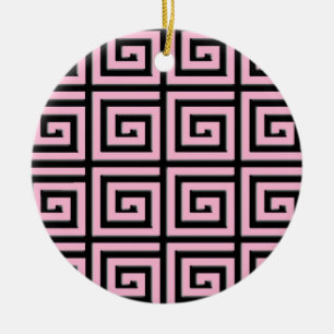 Ornement En Céramique Design de clé grecque - rose et noir